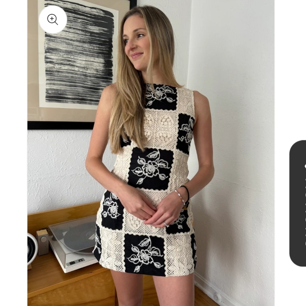 Sofie The Label NWT Teagan Crochet Tank Black and Cream Floral Lace Mini Dress M - Picture 3 of 7